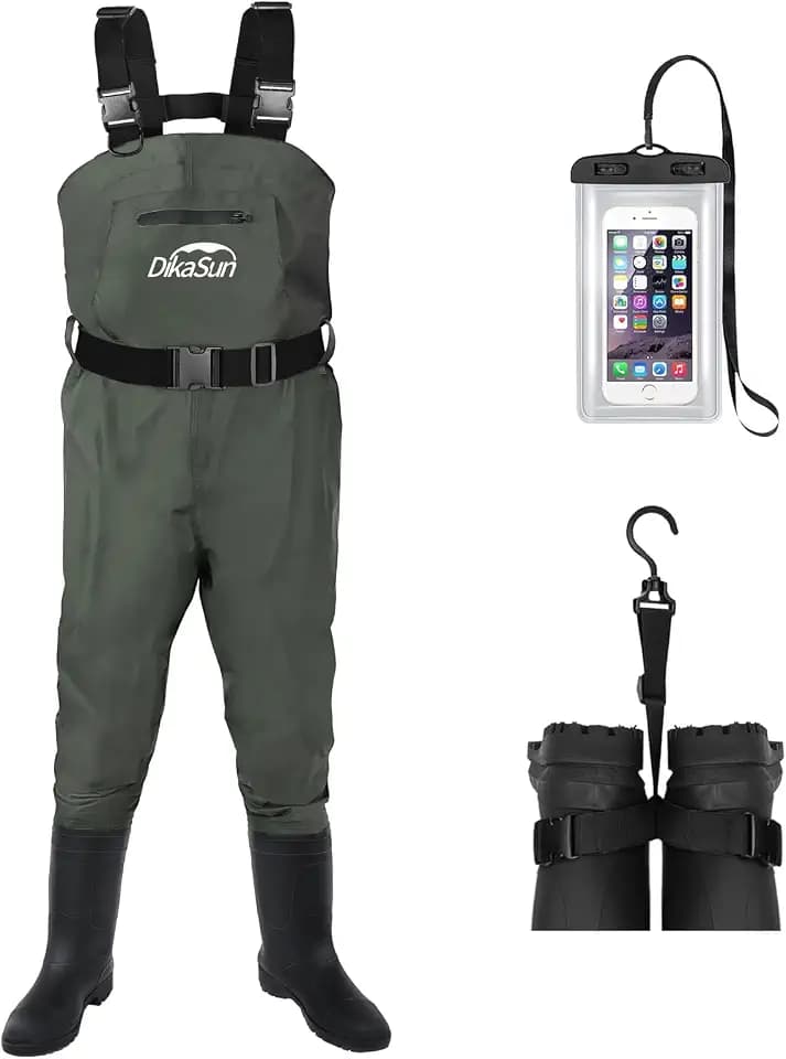 Fishing Waders for Men & Women, Waterproof 2-Ply Nylon/PVC Chest Wader with Boots for Fly Fishing Sizes 4-14 Bootfoot Waders Lightweight