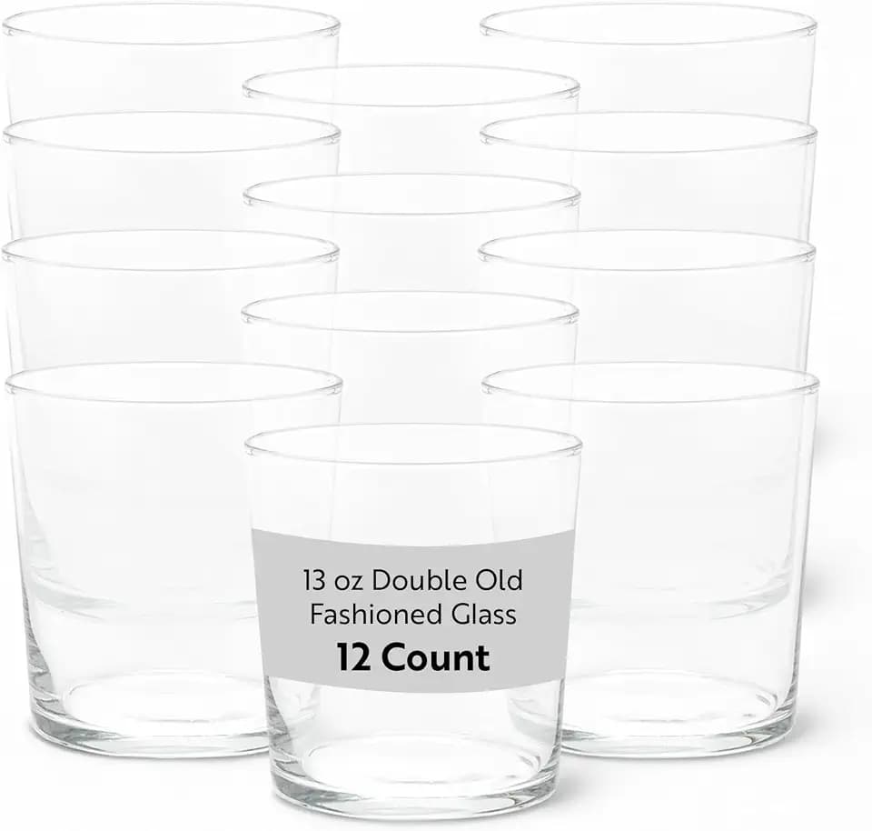 Restaurantware Old Fashioned Glasses 12 Count 12.5 oz Chip-Resistant Whiskey Tumblers Dishwasable Durable Rocks Glass Heavy Base Clear Glasses For Mixed Drinks And Bars