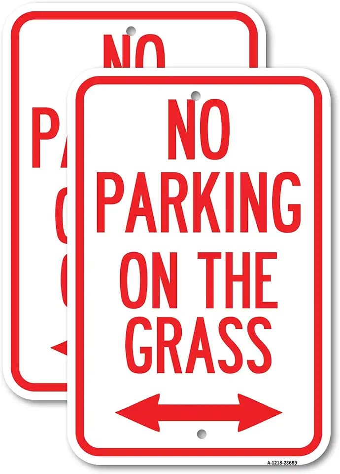 (2 Pack) No Parking on the Grass (With Bidirectional Arrow | 18" X 24" Heavy-Gauge Aluminum Sign | Rust Free Aluminum, Weather Resistant, Waterproof, Fade Resistant, 2 Pre-drilled Holes