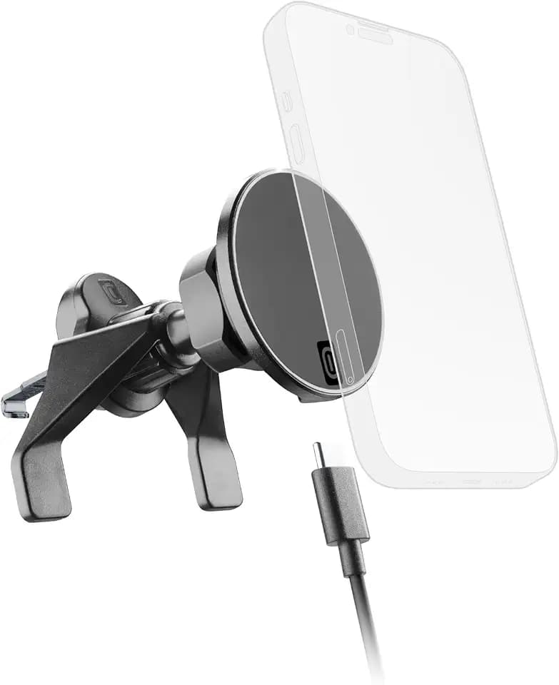 cellularline MAG Wireless Charging Holder - MagSafe-Autohalterung mit 7,5W Kabelloser Ladung, Universelle Lüftungshalterung, Integriertes Magnetpad, Maximale Stabilität, 1m USB-C-Kabel Inklusive