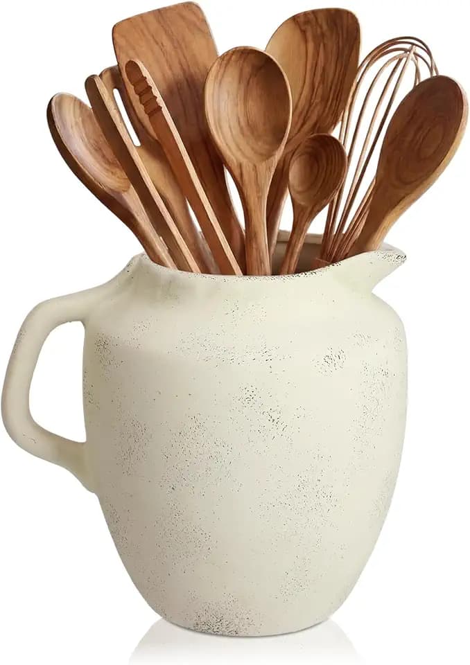 Potchen Vintage Kitchen Utensil Holder Crock,Novelty,Antique Cream