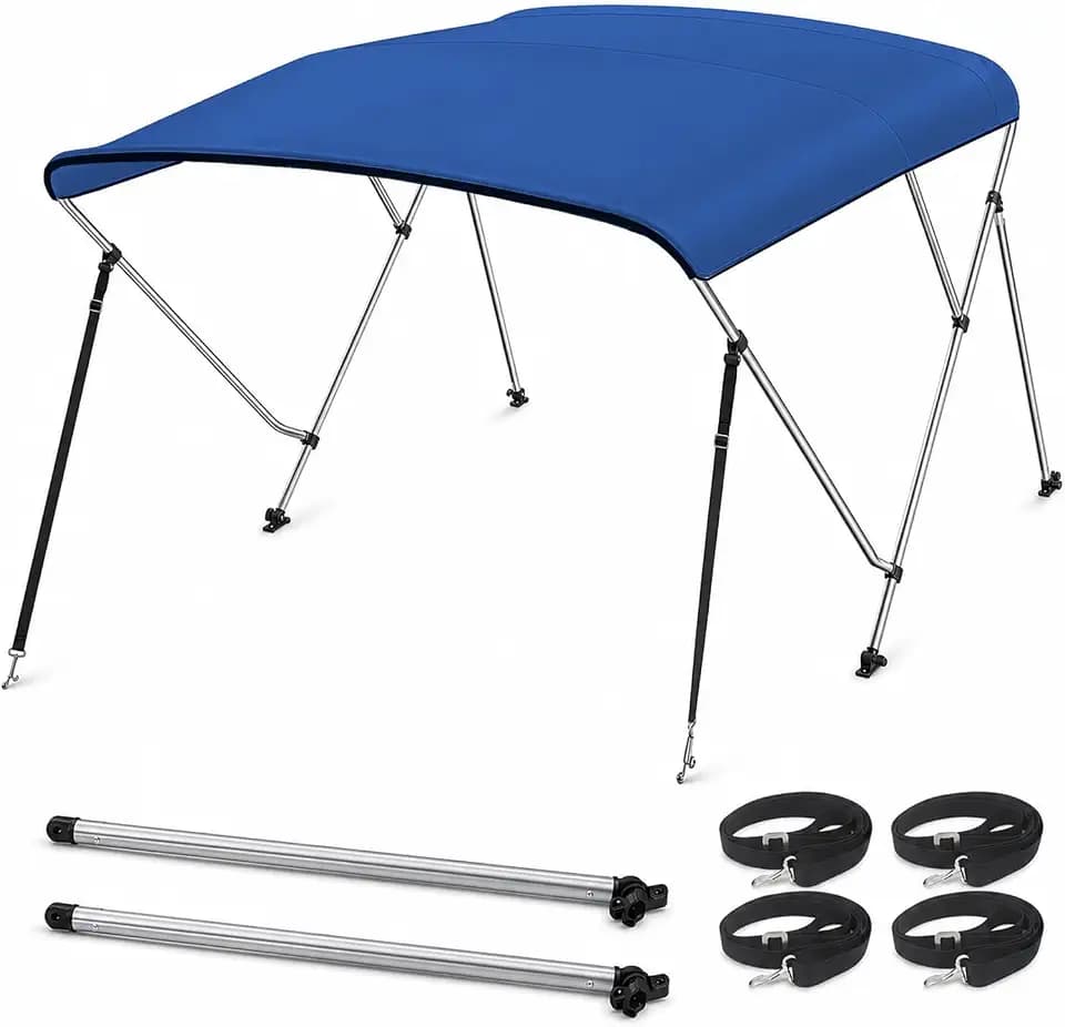 Seamander 3 Bow Bimini Top 6'L 46" H Universal Fit Boat Sun Shade Cover 73"-78" Beam with Storage Boot Rear Support Poles All Hardware Included,Pacific Blue