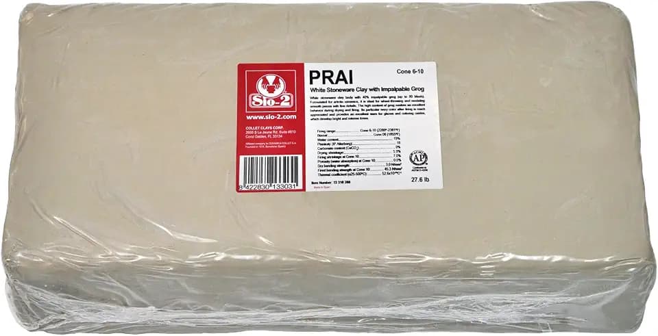 SIO-2 PRAI White Stoneware High Fire Pottery Clay, 27.6 lb (12.5 kg), Kiln-Fired Clay for Wheel-Throwing, Hand Building & Modelling - Create Pottery and Artwork, Ready-to-Use