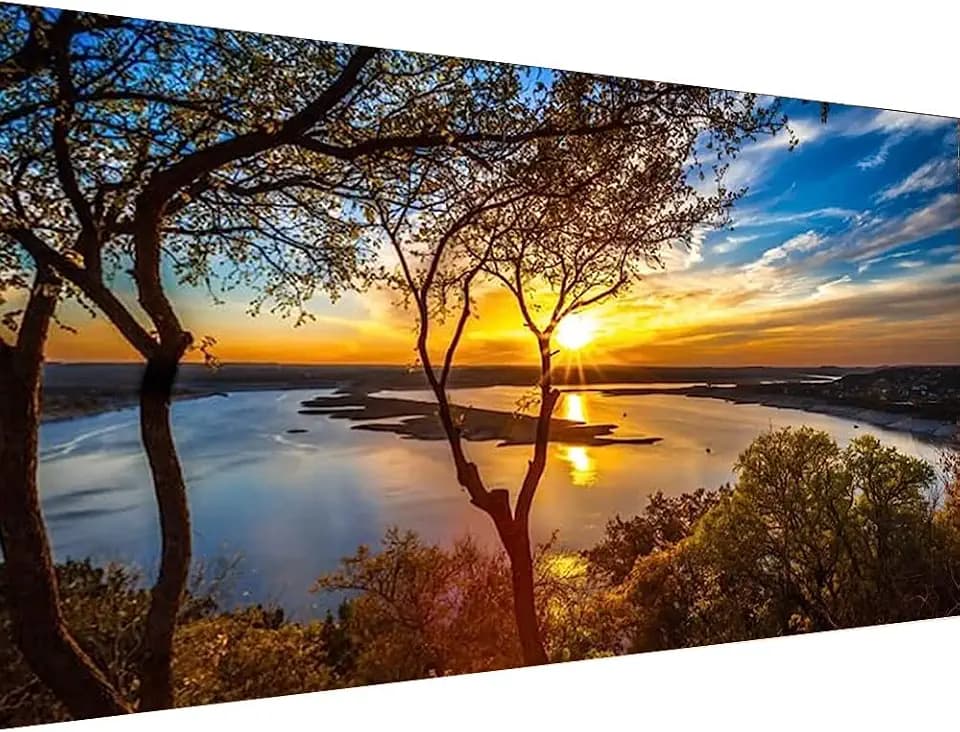 COHAYISY Large Landscape Diamond Art Kits for Adults - 5D Sunset Diamond Painting Kits for Adults, DIY Full Drill Extra Large Lake Diamond Art Painting, Gem Art Kits for Home Wall Decor 15.7x31.5inch