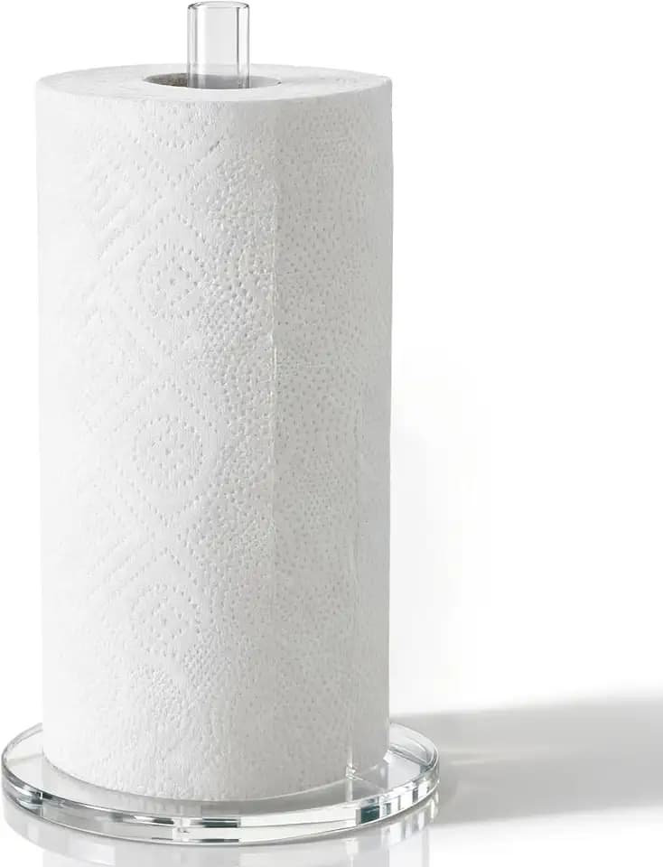 Paper Towel Holder Countertop Clear Acrylic 5.9" Diameter Thickening Sturdy Base,for Kitchen Bathroom, Paper Towel Dispenser for Tear Tissue Roll 1 Pack (YGC001)