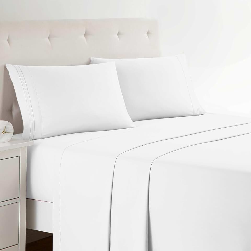 Clara Clark Full XL Bed Sheet Set - Wrinkle, Fade, Stain Resistant, Deep Pocket Sheets - Luxury Soft Bedding Sheets & Pillowcases, Full XL White