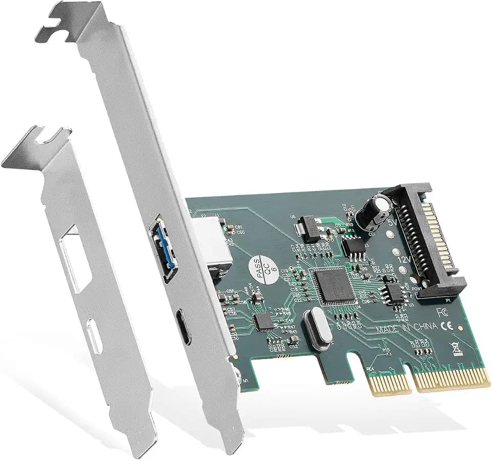 Binardat PCIE zu USB 3.2 Gen2 10Gbps Erweiterungskarte, 2 Port 10Gbps USB Typ-A und Typ-C Ports, Eigenstromversorgung, Low Profile Bracket, USB3.2 Hub Controller Adapter für Windows 10/11