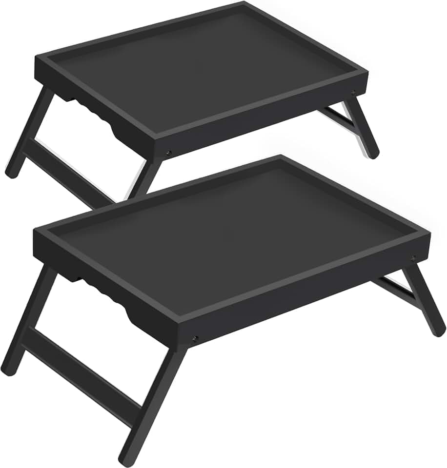 Bamboo Breakfast Trays with Folding Legs, Large, 2-Pack, Black