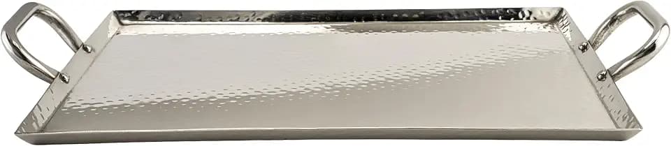 G.E.T. SSTPD-1612-MP Heavy-Duty Metal Serving/Ottoman Tray with Handles, 16" x 12", Mirror Polished Steel