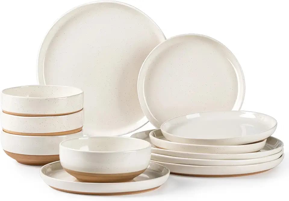 AmorArc Dinnerware Sets for 4, 12 Pieces Ceramic Plates and Bowls Set
