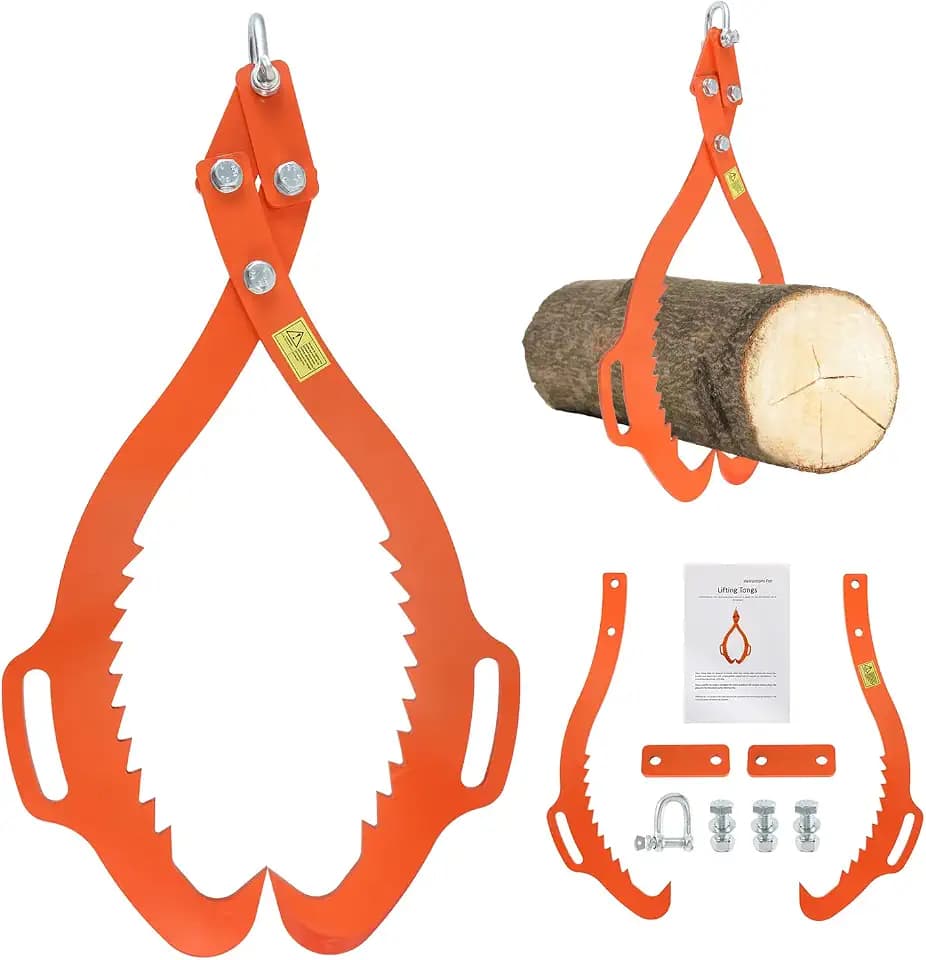 32" Log Lifting Tongs, Serrated Claw Timber Grapple, 2645 lb