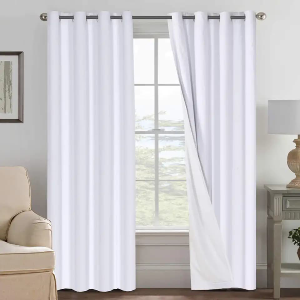 H.VERSAILTEX 100% Blackout Linen Curtains 96" L 2 Panels Bright White