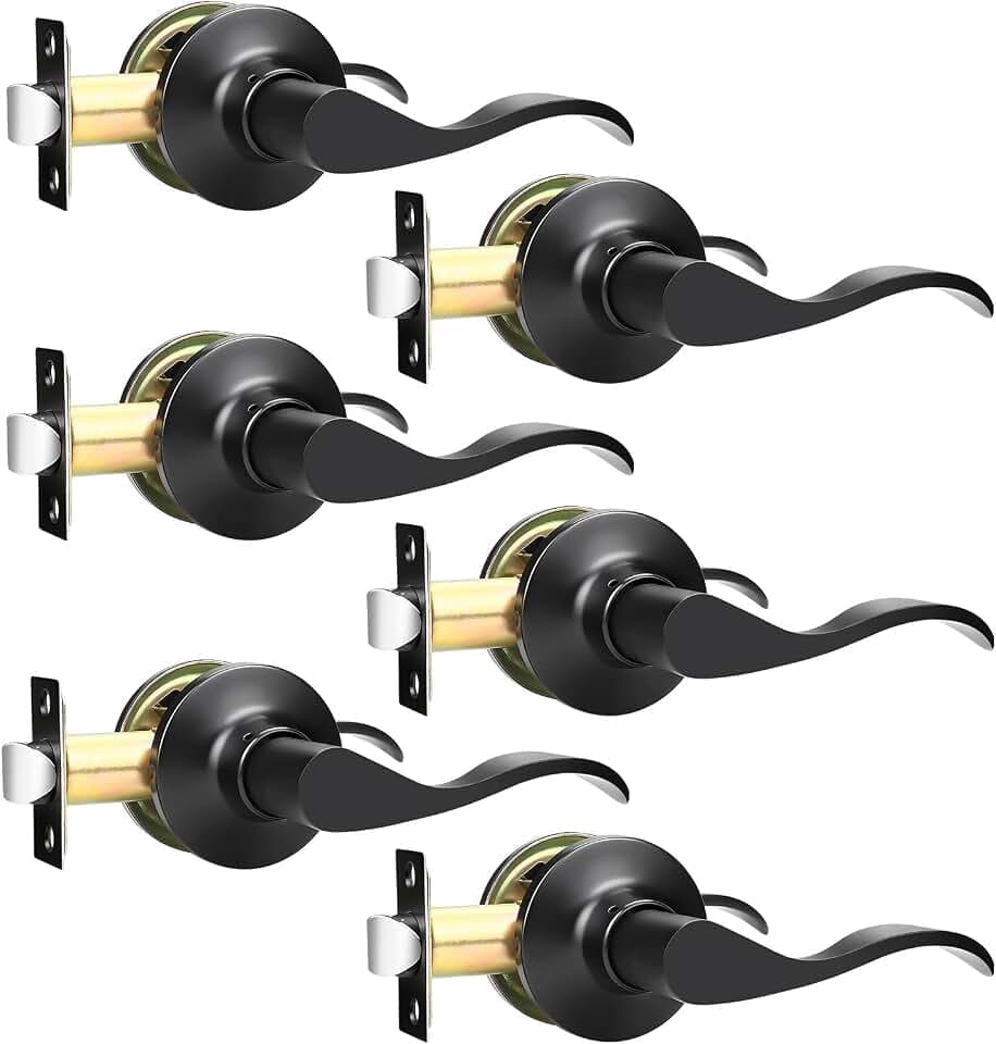 GOBEKOR 6 Pack Passage Lever Door Handle Matte Black, Stainless Steel Closet Door Handles Keyless Reversible Door Levers