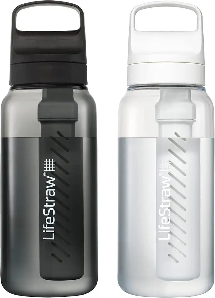 LifeStraw Go Series Water Bottle, Black/Clear, 1 L, 2PK
