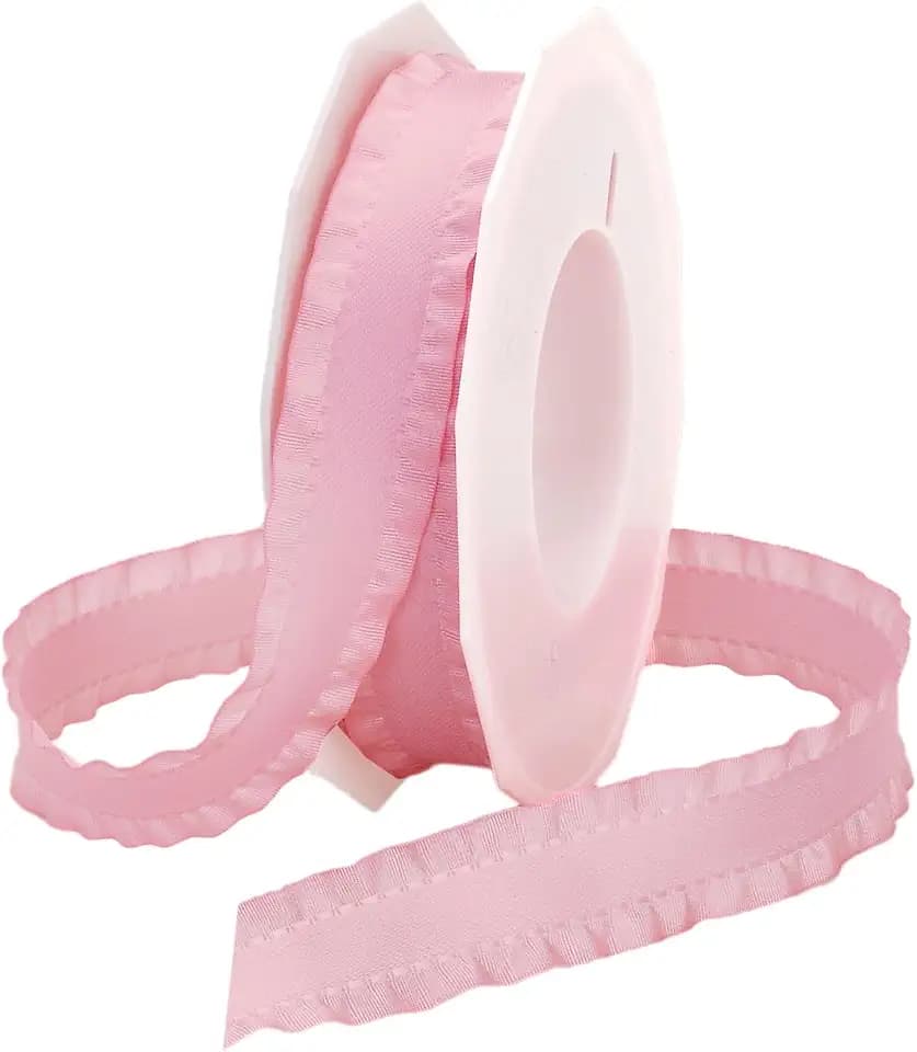 Morex Ribbon Double Ruffle Ribbons for Wedding Bridal Shower Décor, Gift Wrapping, Birthday, Sewing and Crafts, 7/8-Inch by 16.5-Yard, Light Pink