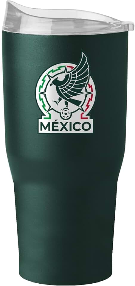 Logo Brands Mexico Men's National Soccer 30 oz Tumbler -Powder Coated-Stainless Steel– Leak-Resistant, Keeps Drinks Hot/Cold For Hours – Everyday Use