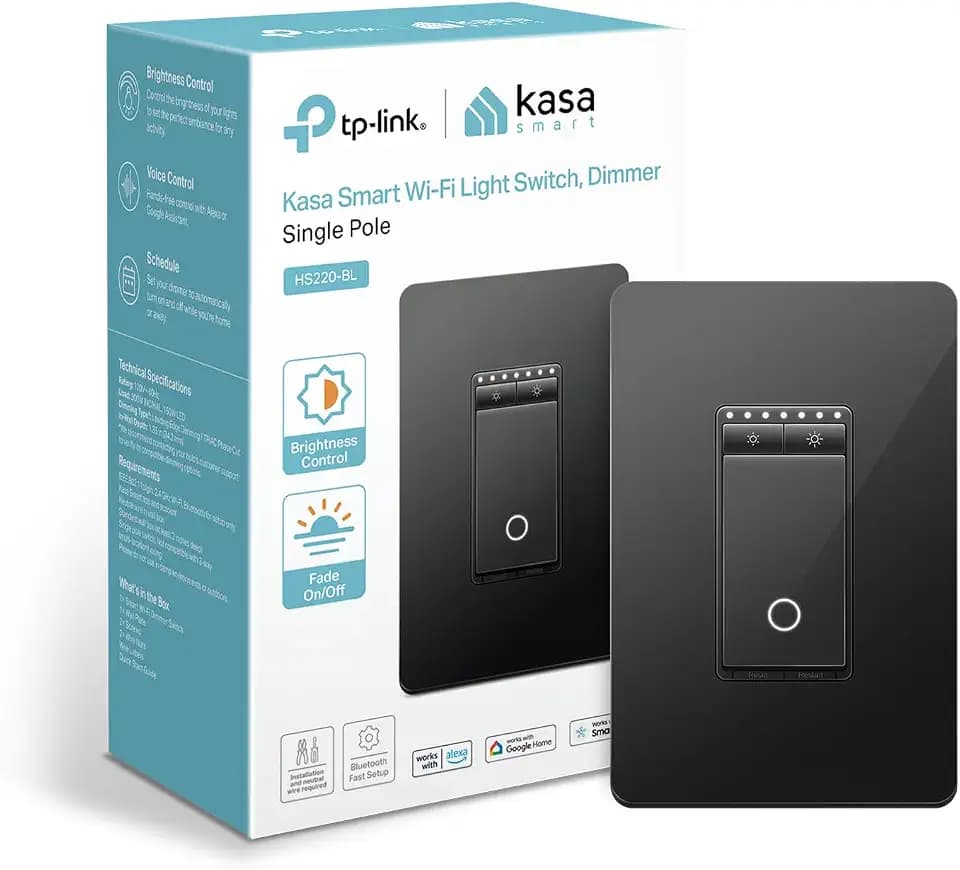Kasa Smart Dimmer Switch HS220-BL, Single Pole, Needs Neutral Wire