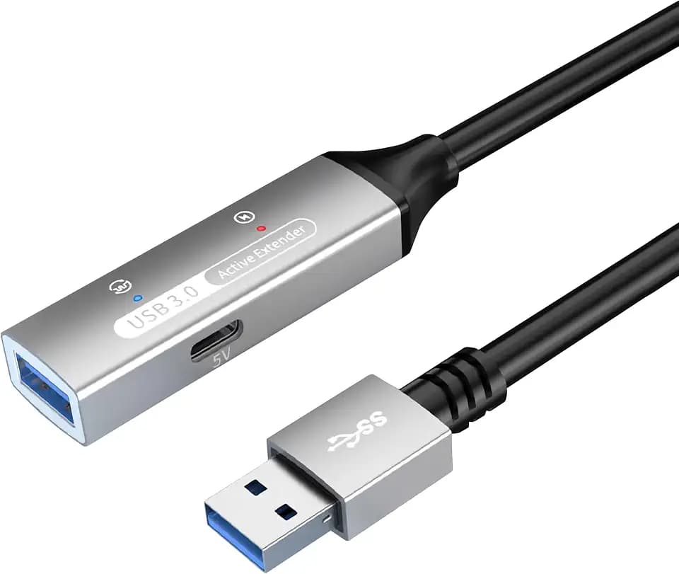 PremiumCord Aktives USB Verlängerungskabel mit Repeater 30m, Typ-A Buchse auf Stecker, USB 3.2 Gen 1 SuperSpeed 5Gbit/s, 2x Geschirmt, Aluminiumgehäuse, Farbe Schwarz, Länge 30m
