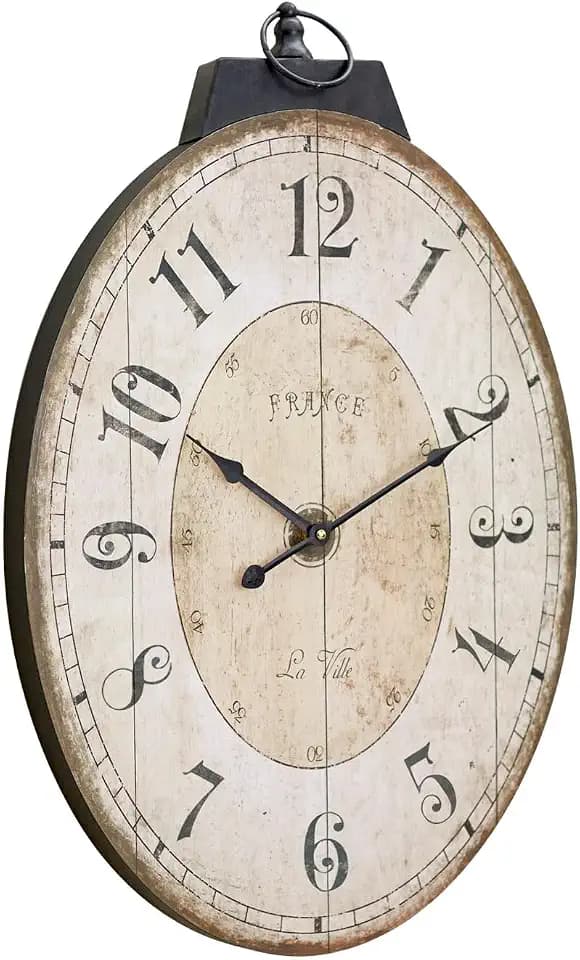 24" H * 18" W Large Oval Wall Clock, Vintage French Decorative Wall Clock with Arabic Numerals, Rustic Farmhouse Antique Wall Clock for Living Room Bedroom Kitchen Home Decor