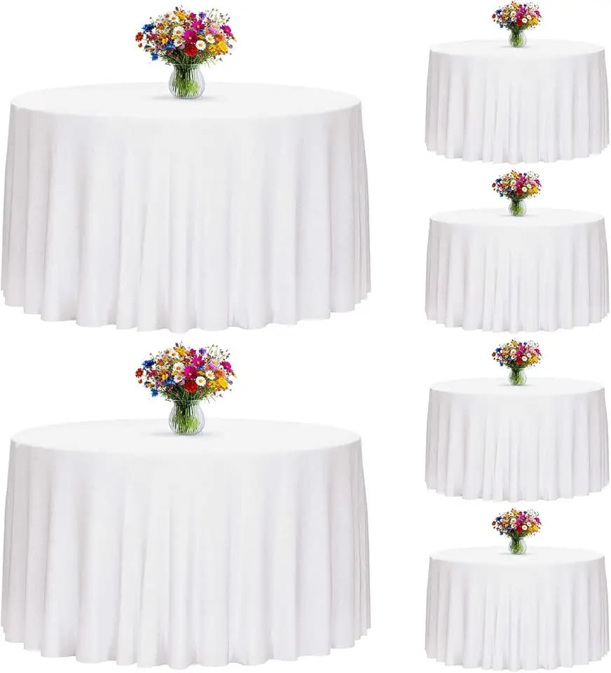 Fixwal 6 Pack 120 Inch Round Tablecloths White