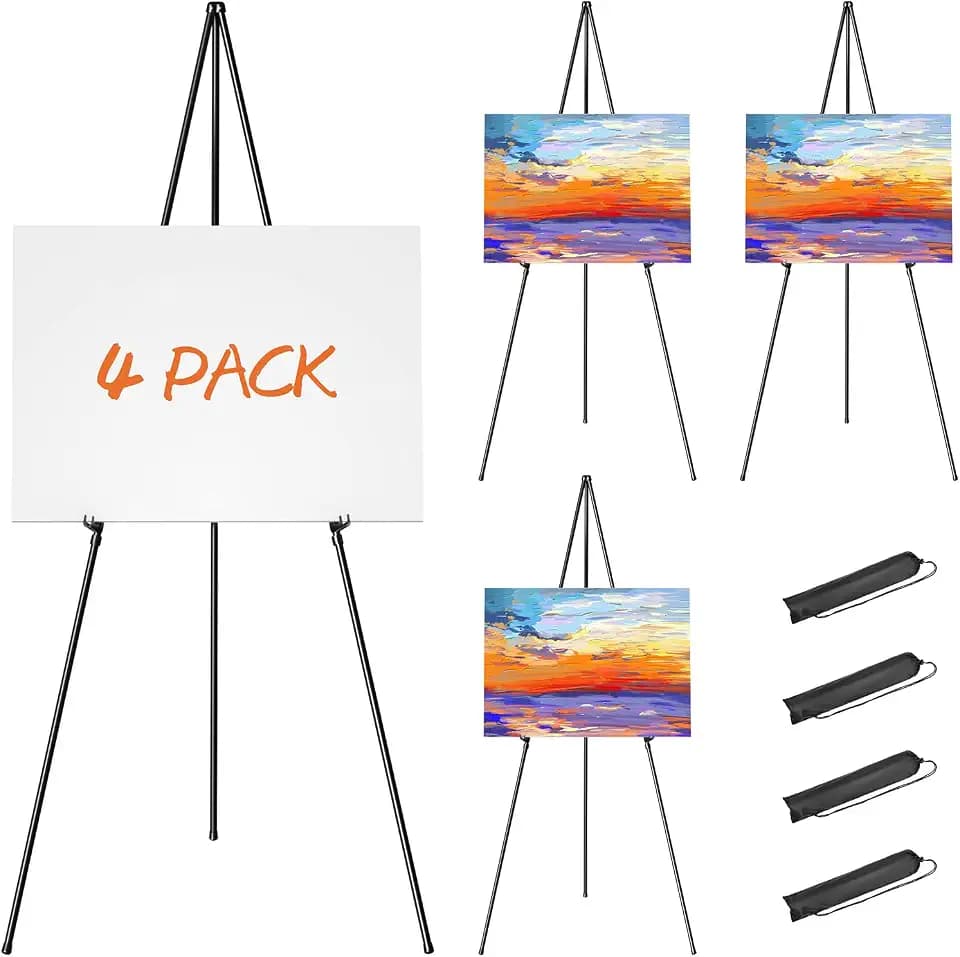 Easel Stand for Display, Aredy 63" Portable Painting Easel, Lightweight Metal Easels for Painting Canvas, Wedding Sign (4 Pack)
