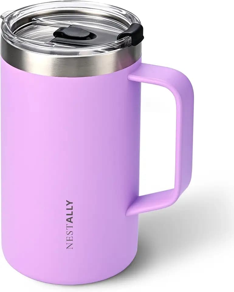 NESTALLY Cozy 20oz Insulated Coffee Mug with Handle & Lid, Blush Pink