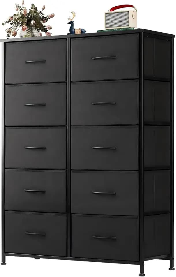 DUMOS 10 Drawer Tall Dresser for Bedroom & Living Room, Black