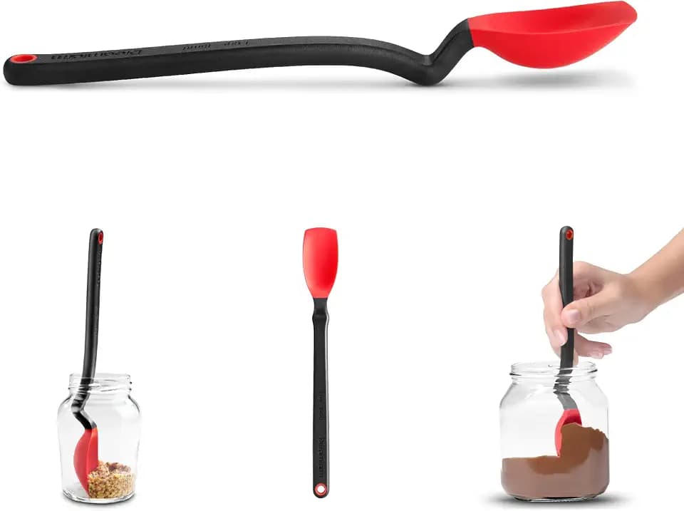 Dreamfarm Mini Supoon Non-Stick Sit-Up Silicone Scraping Cooking Spoon, Jar Scraper Measures 5ml Tsp - 8" Red