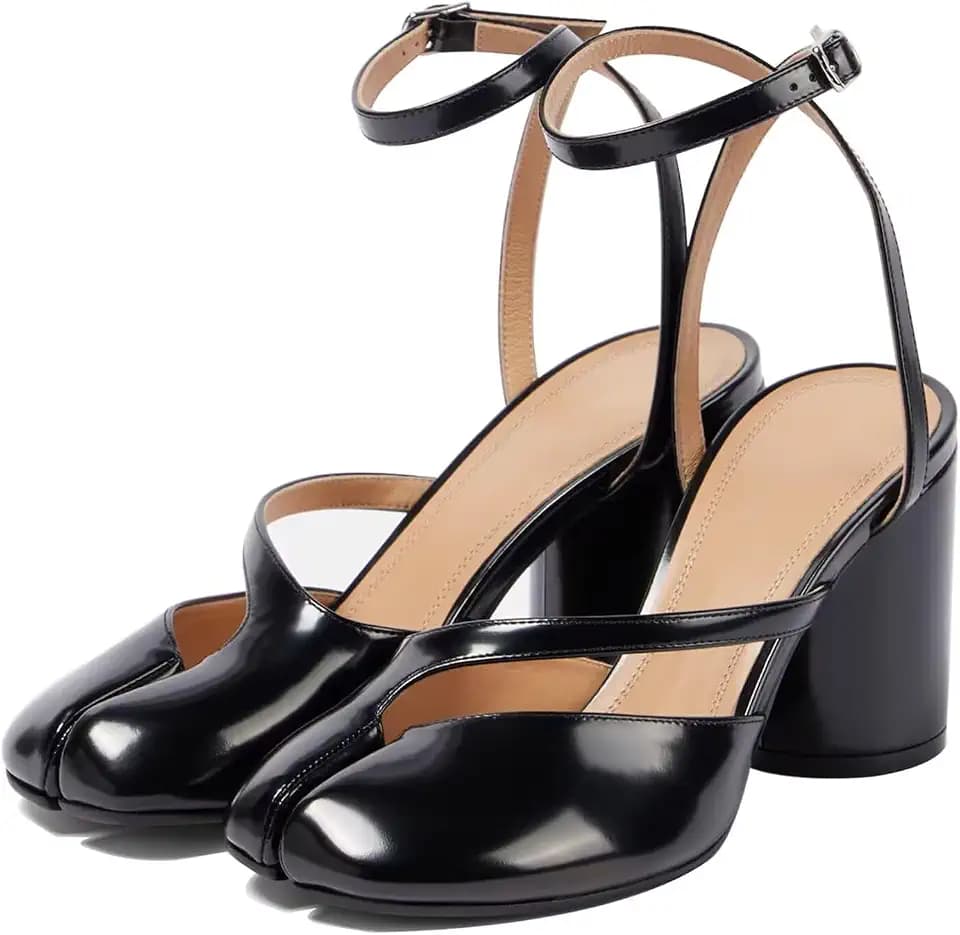 Agodor Women's Chunky Block High Heels Split Toe Pumps Ankle Strap Japanese Tabi Shoes Slingback Heels Tabi Shoes Comfort Dress Heeled Sandals
