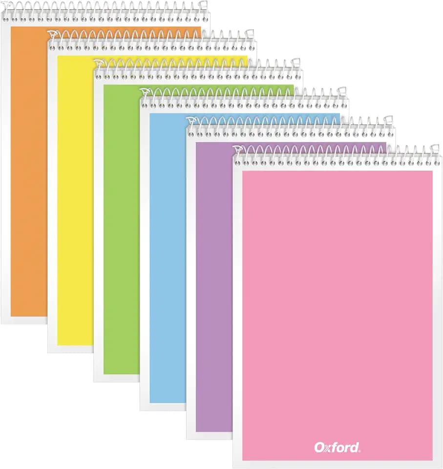 Oxford Steno Spiral Notebooks, Top Bound Steno Pads, 6x9 Inches, Gregg Ruled for Lists, White Paper, Asst. Pastel Covers, 80 Sheets, 6 Pack (1007112)