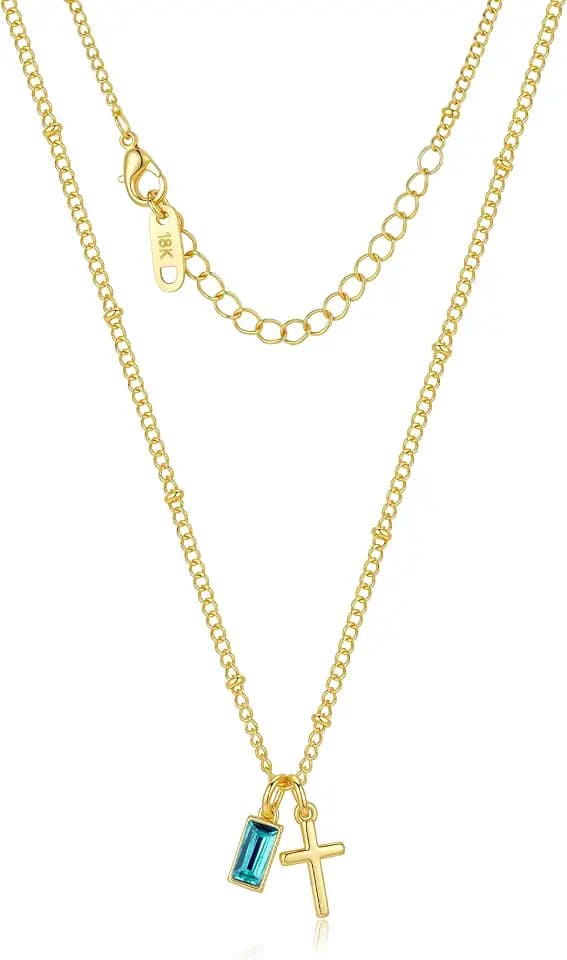 18K Gold Plated Cross Birthstone Necklace for Women