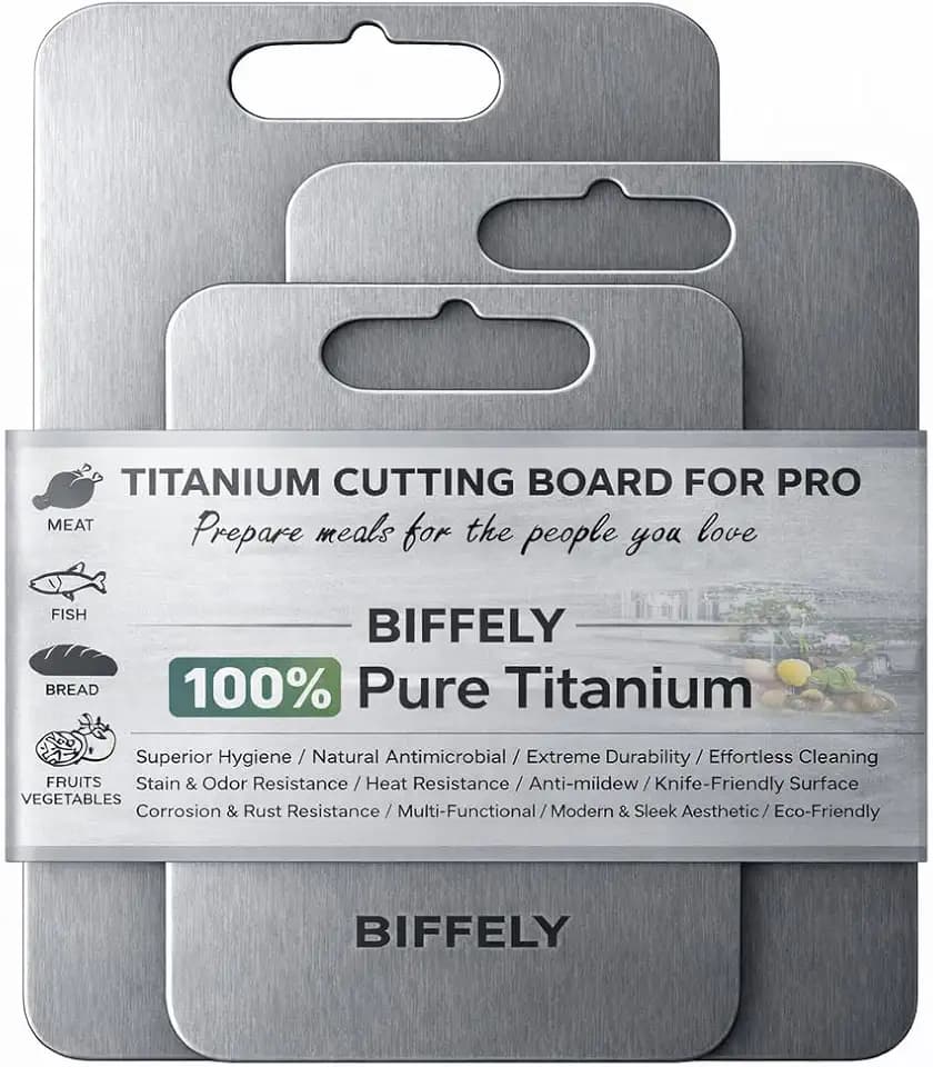 Titanium Cutting Board Set of 3, 100% Pure Titanium Cutting Boards For Kitchen, Best Non Toxic chopping board, Dishwasher safe, Hygiene and Durability for Meat and Vegetables (16"L x 10"W (XL+L+M))