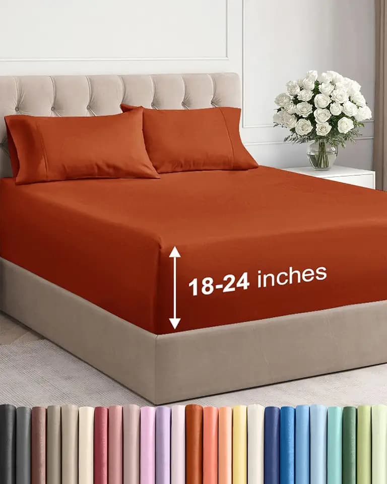Extra Deep Queen Sheet Set - 4 Piece Breathable Cooling Sheets - Terracotta