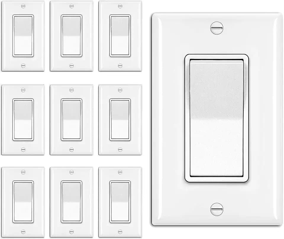 BESTTEN 10 Pack 3-Way Decorator Wall Light Switch with Wallplate, 15A 120V/277V, Single Pole or Three Way, On/Off Paddle Rocker Interrupter, UL Listed, White