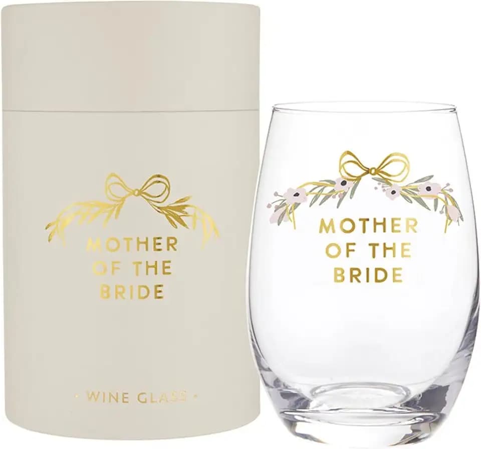 Santa Barbara Design Studio Wedding Party Gift Boxed Wine Glasses Gold Foil Stemless Wine Glass, 17-Ounce, Mother Of The Bride