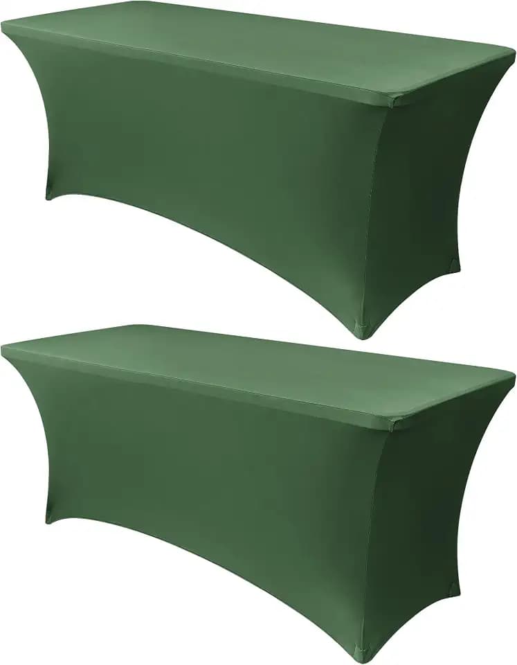 Obstal 8ft Stretch Spandex Table Cover, 2 Pack, Blackish Green