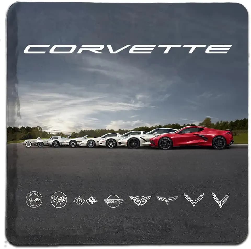 C8 Corvette 4"x4" C1-C8 Generation Flags Stone Tile Coaster (Individual) - Drink Pad for Coffee Table - Officially Licensed by GM