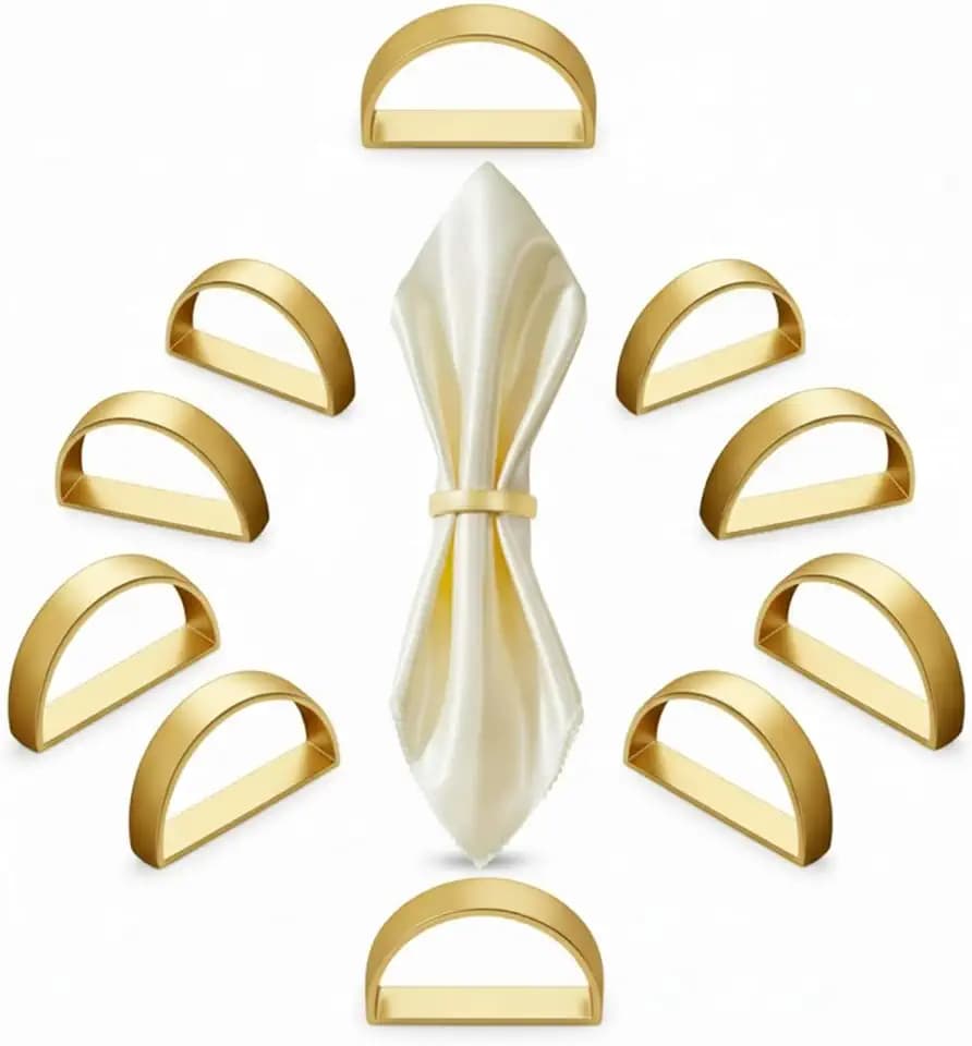CHENGU 10 Pcs Heavy Duty Gold Napkin Rings, Matte Gold Semicircle