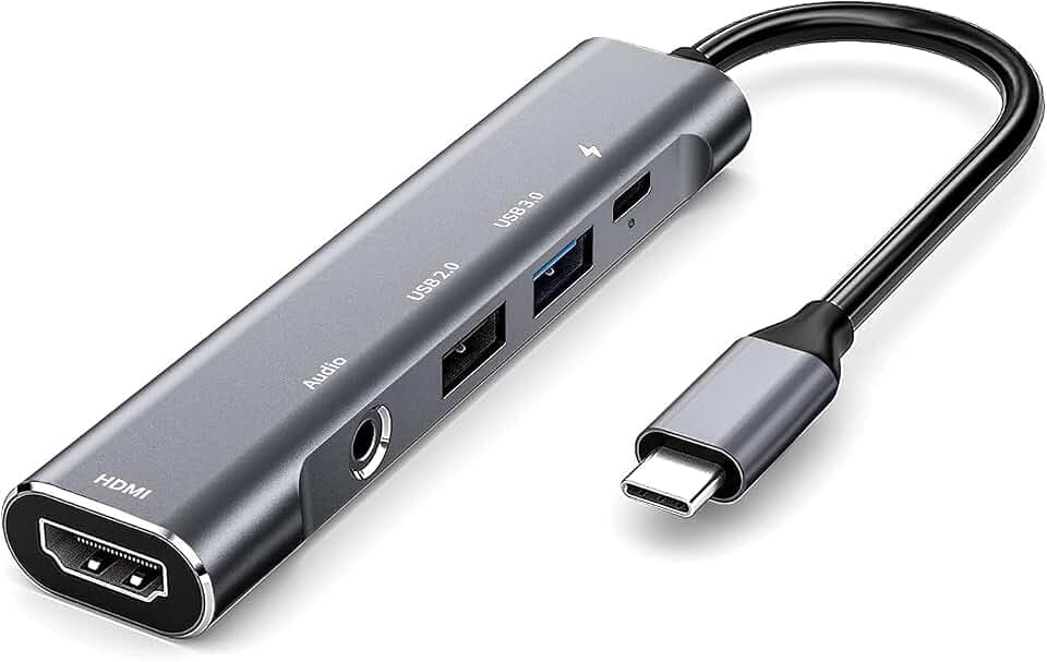 GKEAPZA USB C auf HDMI Adapter 5IN1 Typ C Hub mit 3.5mm Jack, 4K HDMI, PD 60W, USB 3.0, für Type C Laptop, Tablet, Smartphone(5IN1 Typ C Hub )
