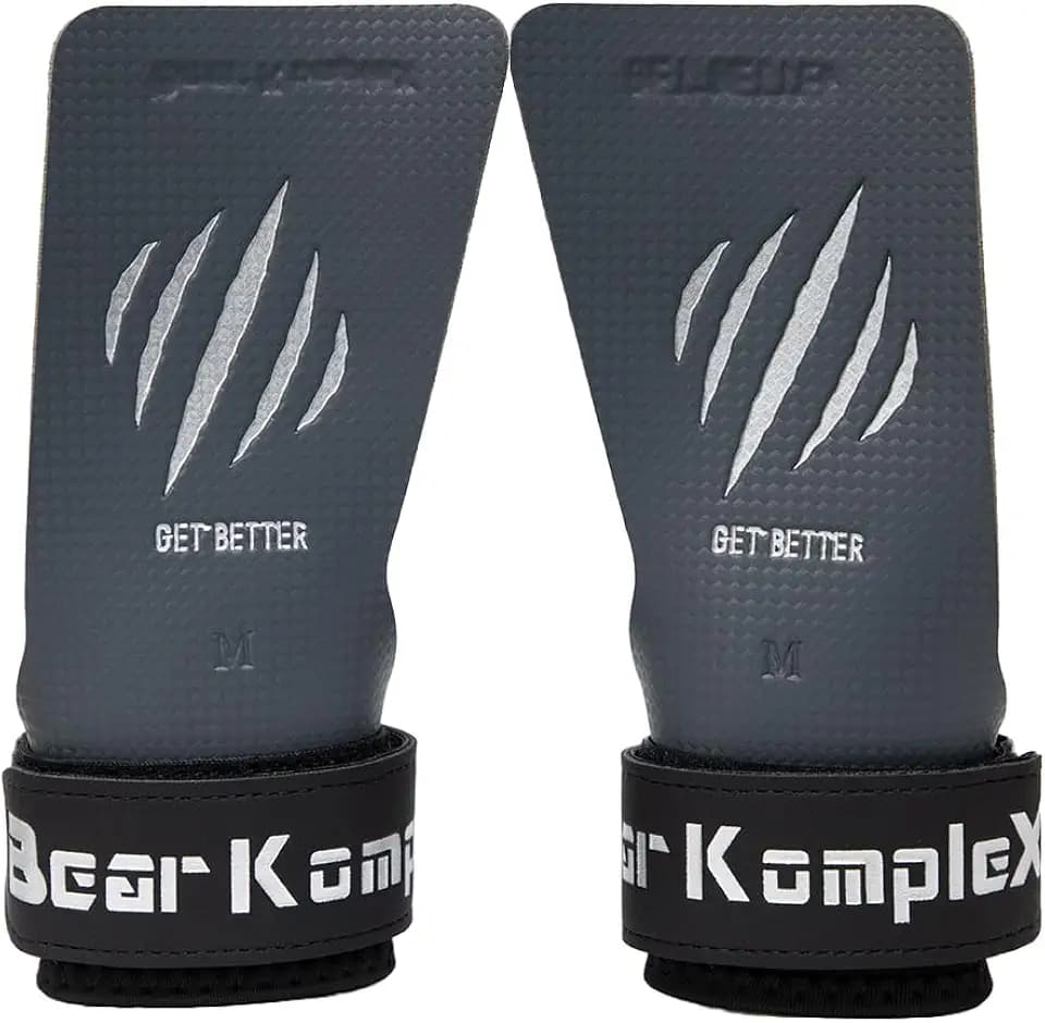 Bear KompleX No Hole Hand Grips - Non-Slip Fingerless Gymnastics Grips for Weight Lifting, Pull-ups & Cross Training | Lightweight, Padded Wrists & Foldable Grip.