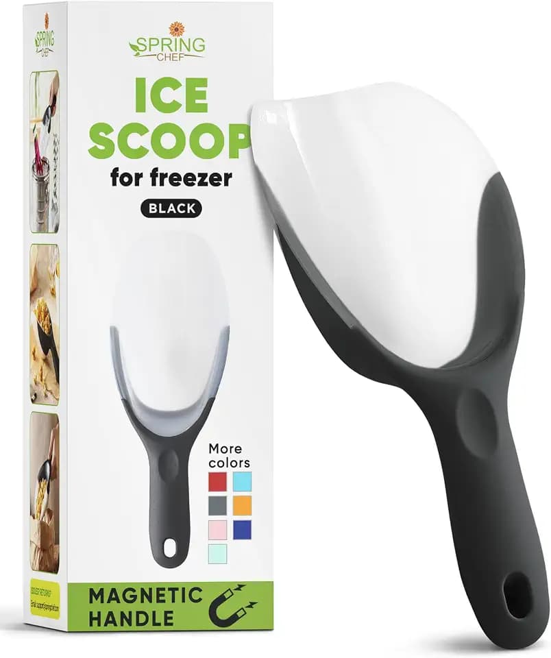 Spring Chef Magnetic Ice Scoop for Freezer, BPA-Free Food Scooper, Black