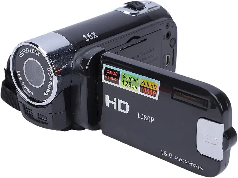 Bewinner Tragbarer Digitaler Camcorder, Full HD-Camcorder Unterstützung 128gb Karte 270 ° Rotation 1080P 16X High Definition Video DV Kamera für Home Party, Picknick Freien, Camping
