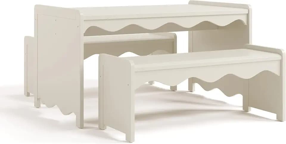 Storkcraft Casablanca Montessori Indoor Kids Table & Bench Set, Frosted Oat