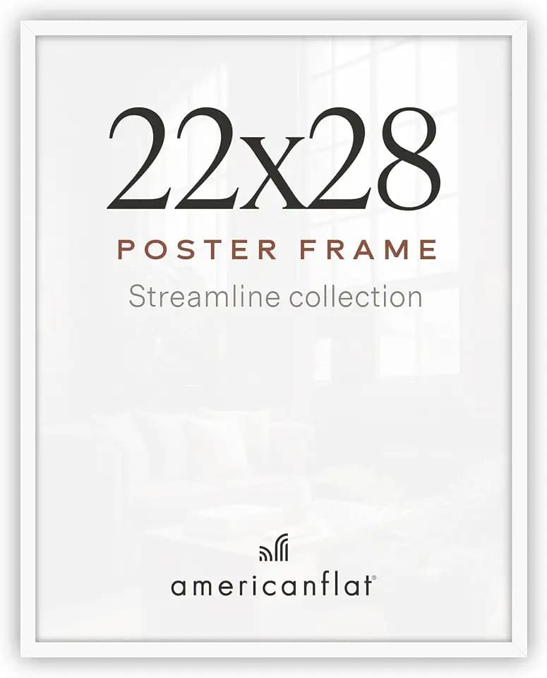 Americanflat 22x28 Poster Frame - Slim Molding - White