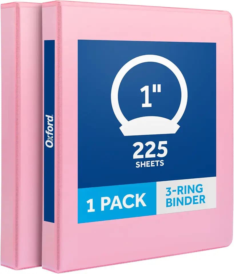 Oxford 1 Inch 3 Ring Binders, 2 Pack, Pink, Holds 225 Sheets