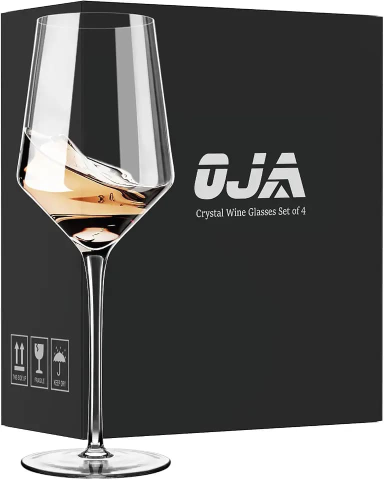 OJA Wine Glasses Set, Crystal White Hand Blown Wine Glass, Set of 4,15 oz