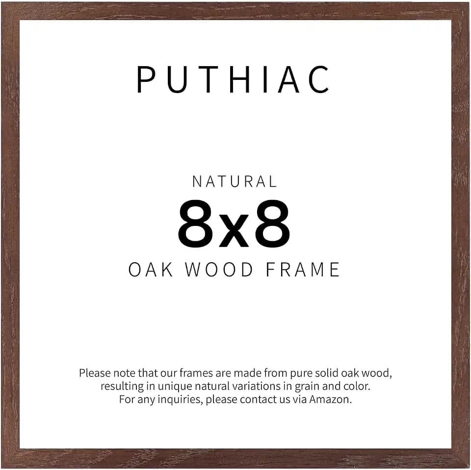 puthiac 8x8 Solid Oak Wood Picture Frame, Walnut, 1 Pack