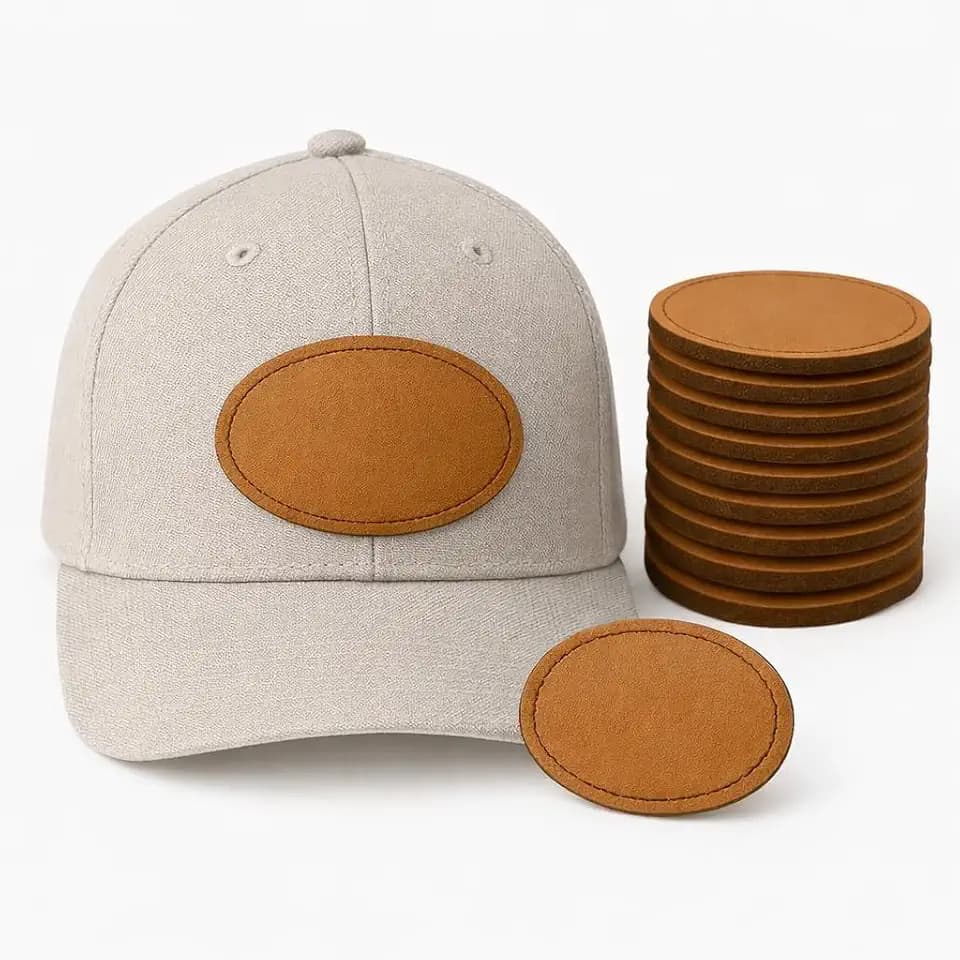 Leather Patches for Hats (10 Pack) Laser Engraving, Adhesive Patch, Leatherette, Blank hat Patches (Oval)