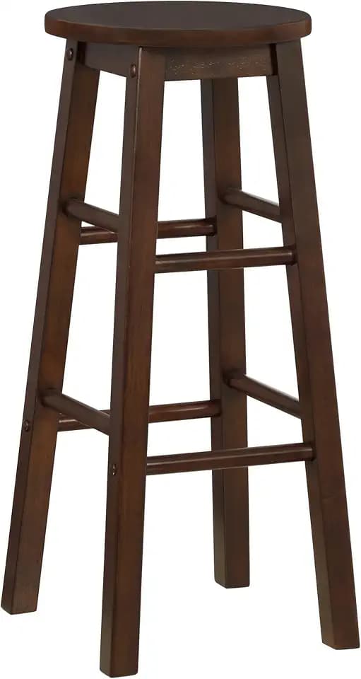 Linon Zeke Walnut Solid Wood Backless Round Barstool with 29 inch Seat Height
