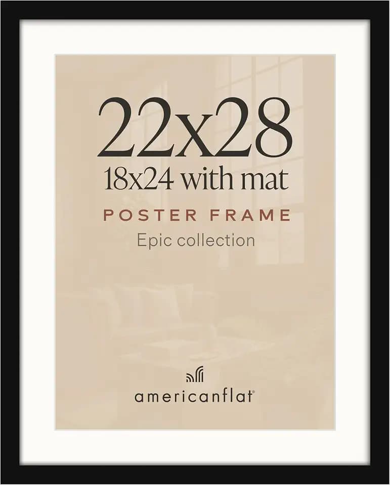 Americanflat 22x28 Poster Frame - Matted to 18x24 - Engineered Wood - Black